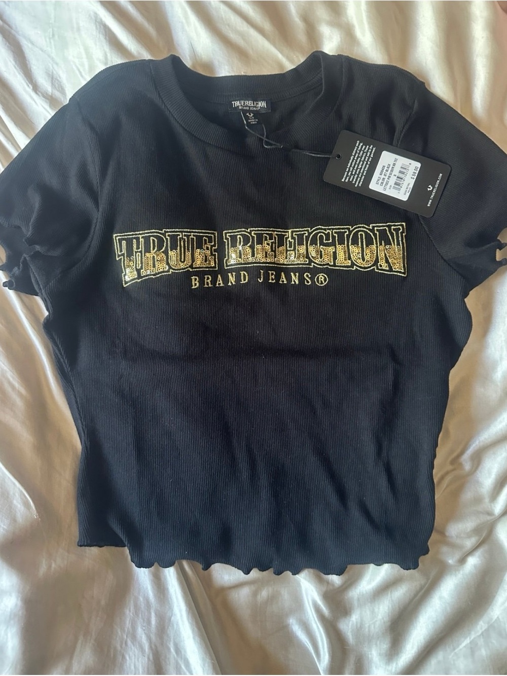True Religion Black Tee with Gold Studded Logo
